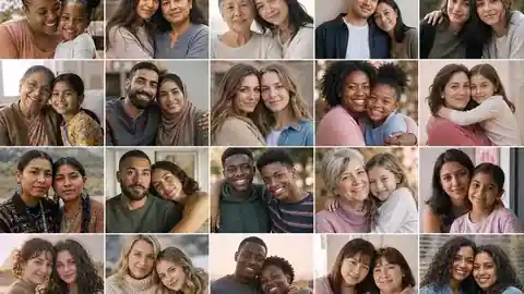 A grid of paired portraits — mothers and daughters, sisters, partners, friends