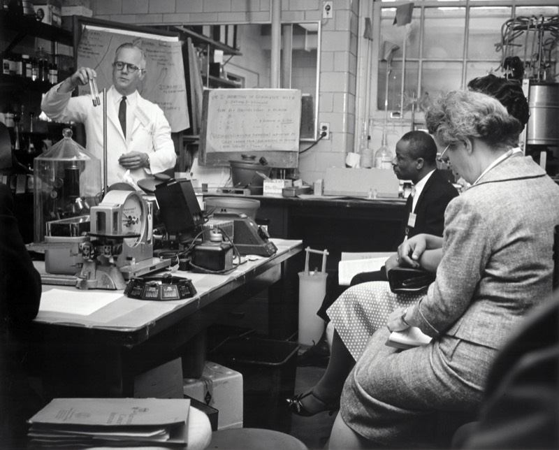 Research team collaborating in a laboratory